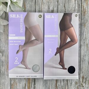 Silk Impressions Shimmer Sheer Pantyhose Stockings 20 Denier Sheer 2, 2-Packs XL